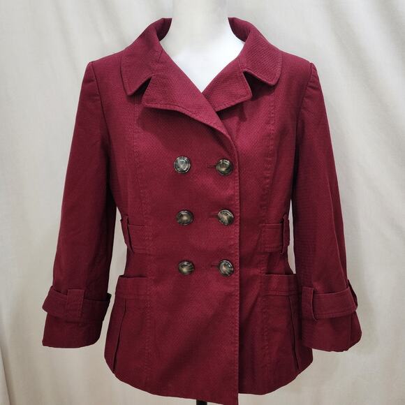 Banana Republic Double Breasted Short Trench Jacket, Burgundy, Size 10 - Picture 1 of 10